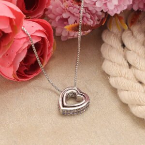 Double Silver-Plated Crystal Heart Pendant Necklace