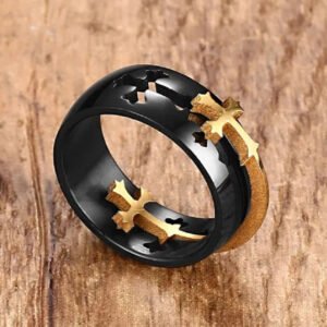 Stylish Gold-Toned Christian Cross Men’s Ring