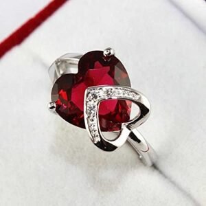 Silver-Plated Red Heart Crystal Studded Finger Ring