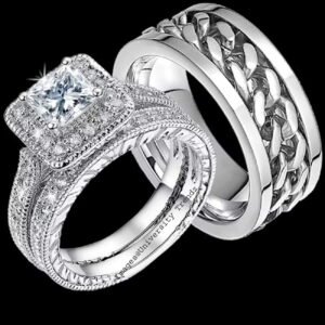 Sparkling Silver-Plated Crystal Couple Ring Set
