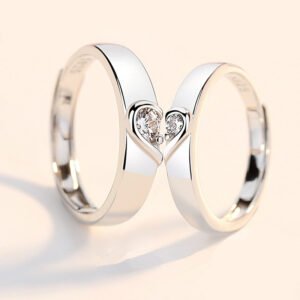Contemporary Crystal Heart Couple Ring Set