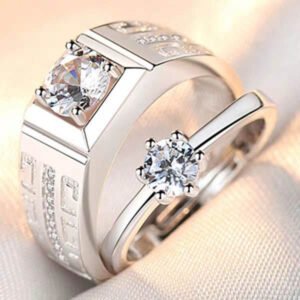 Sparkling Silver-Plated Crystal Studded Couple Ring