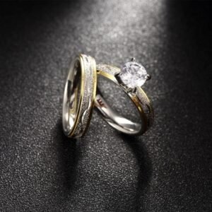 Dual-Tone His and Her AD/American Diamond Couple Ring