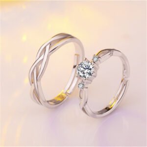 Sparkling Silver-Plated Crystal Couple Finger Ring Set