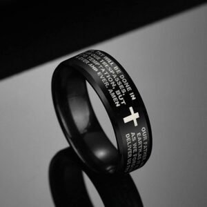 Men’s Black Cross Ring with Lord’s Prayer Engraving