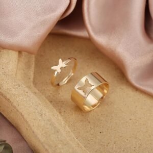 Adjustable Gold-Plated Butterfly Rings for Couples