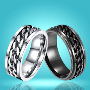 Bold Black and Silver Combo Spinner Ring