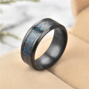 Men’s Black Metal Dragon Blue Crystal Ring