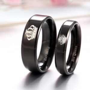 Black Crown King Queen Couple Ring Set