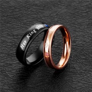 His Queen Her King Engraved Love Couple Ring Set