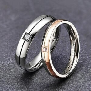 Sparkling Dual-Toned Crystal Couple Ring Set