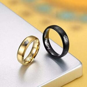 Gold & Black Crown Couple Ring Set