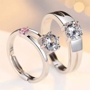 Pink Crystal Adjustable Couple Ring Set