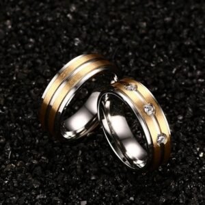 Dual Toned Crystal Work Couple Ring Set