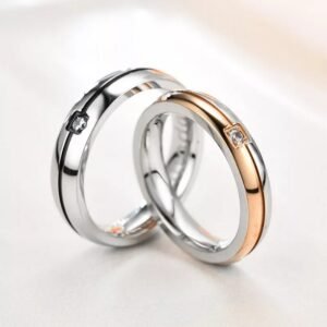 Silver-Gold Crystal Couple Rings