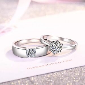 Silver-Plated Crystal Couple Rings