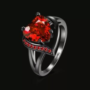 Black Metal Blood Red Heart Ring