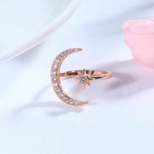 Rose-Gold Shining Moon & Star Ring