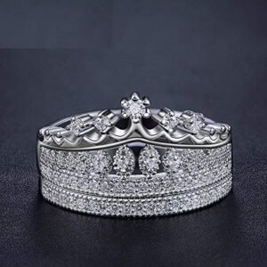 Silver-Plated White Crystal Queen Crown Ring