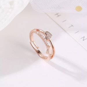 Rose-Gold Heart Crystal Finger Ring