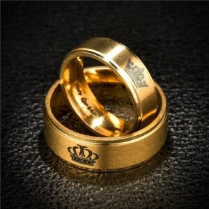 Gold-Plated Engraved Queen & King Crown Ring