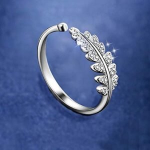 Silver-Plated Leaf Crystal Adjustable Ring