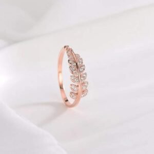 Rose-Gold Leaf Crystal Adjustable Ring