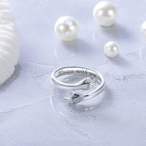 Engraved Silver-Plated Hug Hand Ring Always With You