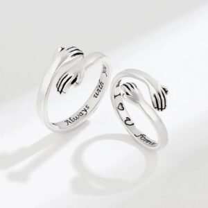 Adjustable Silver-Plated Hug Hand Promise Ring Combo Set