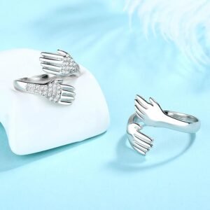 Sparkling Crystal Work Silver-Plated Hug Hands Combo Finger Ring