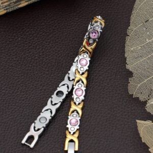 Stainless Steel Bio Magnetic Bracelet with Pink Crystal