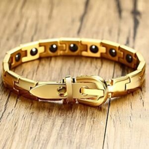 Gold Plated Belt Chain Bio Bracelet with Adjustable Strap