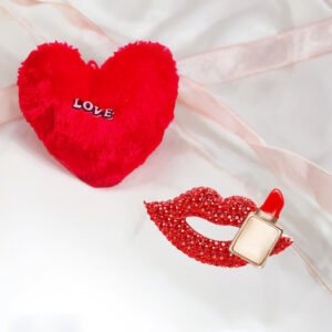 Valentine’s Day Combo Set Hot Red Lipstick Brooch with Heart Pillow