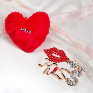 Valentine’s Day Combo Set Kiss Lips Brooch with Heart Pillow