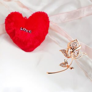 Valentine’s Day Combo Set Crystal Rose Brooch with Heart Pillow