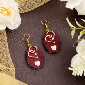 Handcraft Fabric Love-Heart Drop & Dangler Earrings