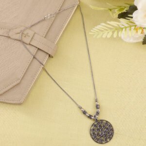 Oxidised Silver Long Floral Pendant Necklace