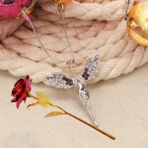 Valentine’s Day Angel Girl Pendant Chain & Red Rose Combo Set