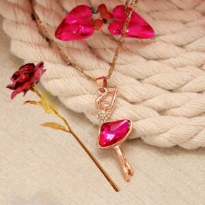 Valentine’s Day Dancing Doll Pendant Chain & Red Rose Combo Set