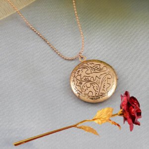 Valentine’s Day Open Lock Pendant Chain & Red Rose Combo Set