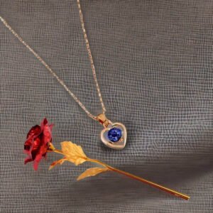 Valentine’s Day Heart Pendant Chain & Red Rose Combo Set