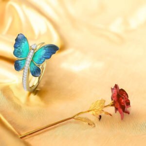 Valentine’s Day Gift Set Butterfly Ring & Red Rose Combo