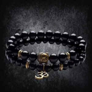 Men’s D’Vine OM Buddha Bracelet Glossy Black Beads