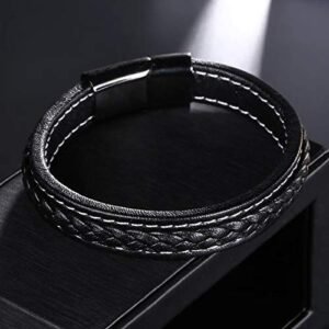 Bold Black Multi-Layer Leather Wrap Bracelet for Men