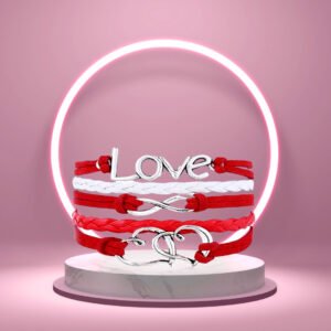 Multistring Red and White Love/Heart Wrap Bracelet for Men/Women