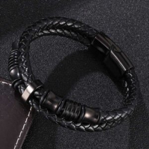 Men’s Black Beaded Wrap Band Bracelet