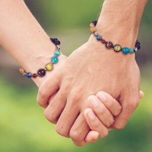 Multicolor Crystal Beaded Planet Stretchable Bracelet for Men/Women