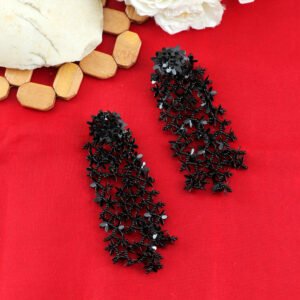 Black Beaded Tassel Dangler Earrings