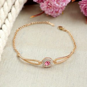 Gold-Tone Pink Crystal Bracelet for Women & Girls