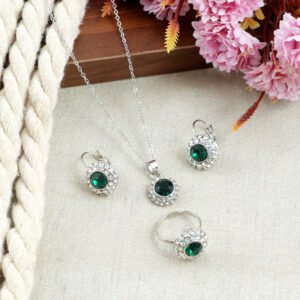 Gold-Plated Green CrystaL Cubic Zirconia Jewellery Set